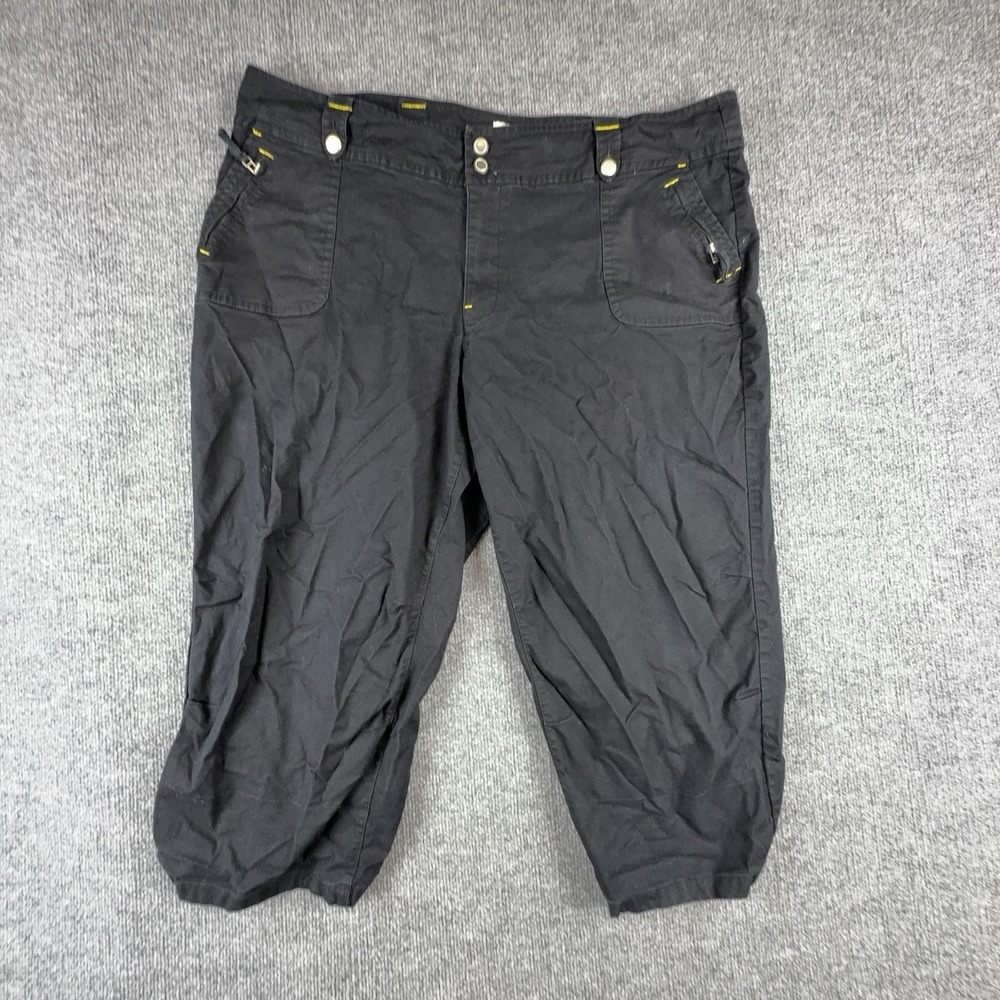 Capri Pants Womens 22W Plus Black Twill Ruched Hem Stretch Zip Pockets